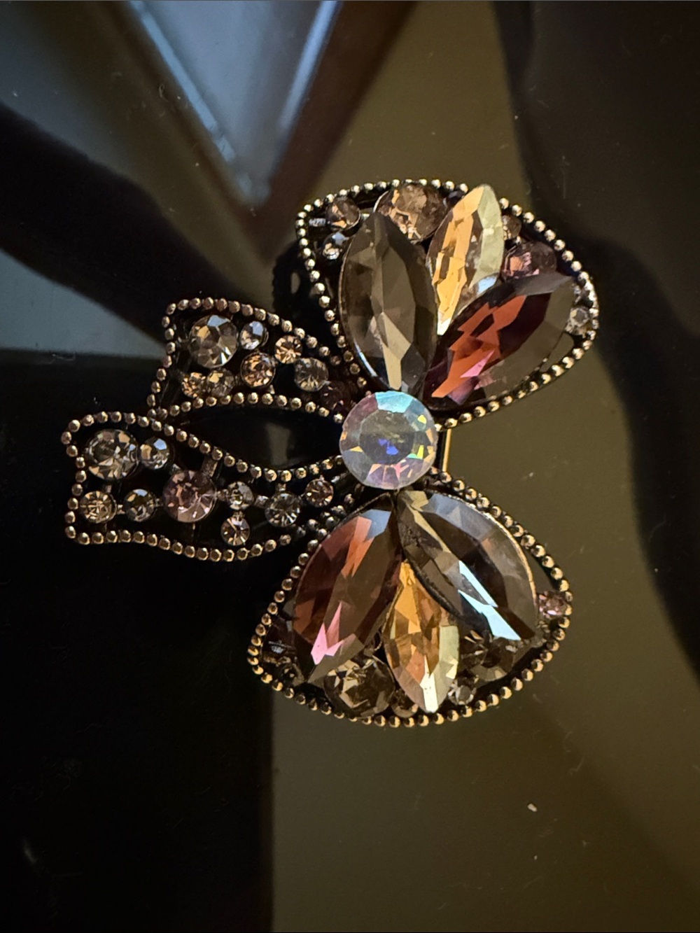 Crystal Bow Brooch - Smoky Multi-Color Accent